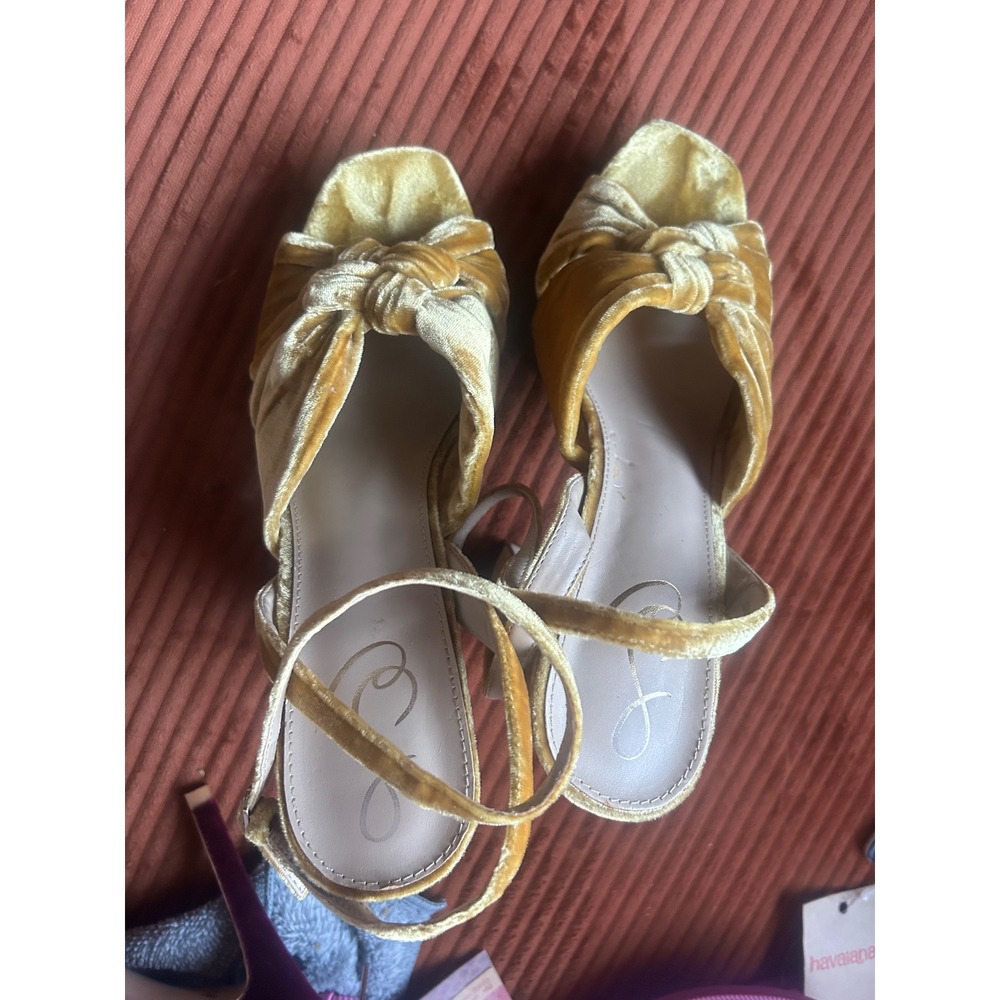 Sam Edelman Velvet Knotted Platform Sandals Gold Womens US 8.5 - Picture 5 of 7